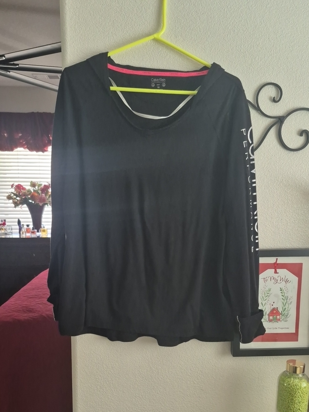 Calvin Klein Black Long-Sleeve Hooded Women's Top with Pink Trim